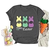 ClodeEU Frauen Ostern T-Shirt Ostern Brief gedruckt Kurzarm Tops Bluse T-Shirt Mode Sommer Urlaub Workout, grau, X-Larg