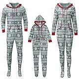 Weihnachten Schlafanzug Familie Hoodie Jumpsuit Family Pyjamas Set Zipper Up One Piece Overall Nachtwäsche mit Hirsche Aufdruck Weihnachts Einteiler Kostüm Schlafanzüge Hausanzug