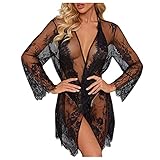 BIBOKAOKE Dessous Damen Sexy ReizwäSche Set Damen Body mit Strapsen Dessous Sexy Reizwäsche Spitze Bodysuit Schritt Offen Nachtwäsche Lingerie mit Strickjacke aus Spitze Baby