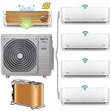 4x 2,6kW / 4x 9000 BTU WiFi/App WLAN Multisplit Split Klimaanlage ECO QUATTRO Multi Split Klimagerät 36000BTU mit vie Inneneinheiten und Heizfunktion inkl. Bodenk