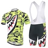 GWELL Herren Radtrikot Set Kurzarm Set Rennrad Quik-Dry Atmungsaktives Shirt + 3D Kissen Shorts Hose (Grünes Trikot + Trägerhose, XL)