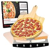 NEWANOVI Pizzastein für Backofen und Gasgrill, Set 4tlg inkl. Pizza Stein, Pizzaschieber, Pizzaschneider & Pizzaserver, Pizza Liebhaber Set, Verleiht Lhrer Pizza Den Original Italienischen Geschmack