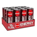 Coca-Cola Energy, Energydrink mit Koffein und Guarana mit dem unverwechselbaren Coke Geschmack mit Zucker, EINWEG Dose (12 x 250 ml)