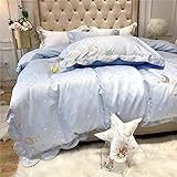 Complete Bedding Sets Four-Piece Embroidered Quilt Cover Cotton Pure Cotton Ice Silk Silky Silk Princess Style-Sky Blue_2.0 Quilt Cover 2.2 2.4