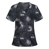 Damen Kasack Pflege Einfarbig Kurzarm Gute QualitäT V-Neck Top V-Ausschnitt Mock Wrap Scrub Unisex Top Sommer LäSsig Sommer Arbeitsuniform Bluse T-Shirt Uniformen Plus S