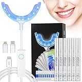 RenFox Teeth Whitening Kit, Professionelles Zahnaufhellungs SetLeicht zu bedienen, 16 LED Lichts, 6 Teeth Bleaching Gel, 5 Zahnaufhellung whitening strips, Zähne Ganz Einfach zu H