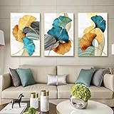 TYFDL Blau grün Blattgold Pflanze Blume Leinwand Poster abstrakte Malerei Wandkunstdruck Nordic Moderne Bild Wohnzimmer Dekoration 40x60cmx3 R