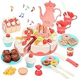 Wenta Geburtstagstorte Spielzeug für Spielküche, Puppengeschirr Küchenzubehör Spielset mit Kerzen, Obst, Eiscreme, Kekse, Süßigkeiten und Schokolade für Kinder Rollenspiel Geschenk