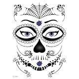 Emeili Wasserdichtes Temporäre Gesicht Tattoos, Halloween Face Tattoo Aufkleber Tag der Tote Schminken Totenkopf Gesichtstattoo für Karneval Fright Night Cosplay Maskerade Party Fasching Dek