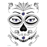 Emeili Wasserdichtes Temporäre Gesicht Tattoos, Halloween Face Tattoo Aufkleber Tag der Tote Schminken Totenkopf Gesichtstattoo für Karneval Fright Night Cosplay Maskerade Party Fasching Dek