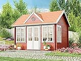 Alpholz Gartenhaus Clockhouse-28 aus Massiv-Holz | Gerätehaus mit 28 mm Wandstärke | Garten Holzhaus inklusive Montagematerial | Geräteschuppen Größe: 420 x 320 cm | S