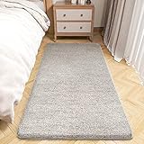 Color G Hochflor Teppich Schlafzimmer, Waschbar Teppich Läufer, Shaggy rutschfest Bettvorleger Schlafzimmer Wohnzimmer im Innenbereich Bodenmatte Dekoration (60x120 cm, Beige)