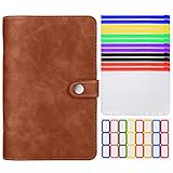 6 Löcher Loseblatt Notizbuch, Binder Notebook aus PU Leder mit 12 Stück A6 PVC Binderumschlägen Etikettenaufklebern Binder Notizbuch Ringbuchordner, B