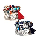 2 Sätze stapelbarer Armbänder, mehrschichtige Armbänder im Bohème-Stil, elastische Perlenarmbänder, Modearmband-Sets, Accessoires für Damen, Mädchen, Jungen und Jung