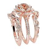 Dorical 3 Stück Damen Rose-Ringe Set Vergoldet Sterling Verlobungsring Rundschliff Zirkonia Diamant Solitärring Antragsring Vorsteckring Eheringe Finger Stackable Rings Set für Frauen Geschenk