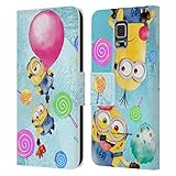 Offizielle Despicable Me Bob Und Stuart Blasen Minions Wasserfarben Leder Brieftaschen Huelle kompatibel mit Samsung Galaxy S5 / S5 N