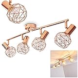 Deckenlampe Palmira, Deckenleuchte aus Metall in Kupfer, 4-flammig, mit verstellbaren Strahlern und Leuchtenarmen, 4 x E14-Fassung, max. 40 Watt, Retro/Vintage Desig