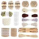 Jubaopen 16 Stück Juteband Spitze Schnur Set Sackleinen Spitzenband Natürliche Sackleinen Jute Band Rolle DIY Garten Kordel Geschenkband zum Basteln Bastelschnur für Handwerk Hochzeit DIY B