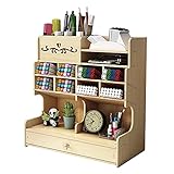 Schreibtisch-Organizer aus Holz für Heimwerker, Stiftehalter, große Kapazität, Schreibwaren-Aufbewahrungsbox mit Schublade für Zuhause, Büro und Schule (B18 weißer Ahorn)