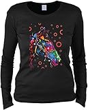 Langarmshirt Damen Horse Pferde Motiv Frauen Langarm T-Shirt Geschenk für Reiter Mädchenshirt Pferdefreunde Pferd Gr: M