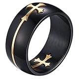 OIDEA Herren Edelstahl Ring, 8mm Retro Polished Schwarz Verlobungsringe Trauringe mit abziehbar Gold Kreuz Kruzifix, Größe 54