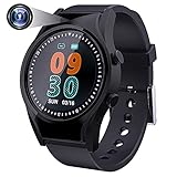 IPX6 Wasserdichte Smartwatch mit Kamera, 1,3 ' Full Touch Mini Camera Armband, Versteckte Uhr mit Video and Voice Recorder, Smart Watch mit Herzfrequenz, Blutdruck für Android iOS Eingebaute 32GB