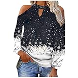 Timitai Frauen Lose Weihnachten Schneeflocke Print Sexy Trägerlose Laterne Hängendes Hals-T-Shirt Nette Tops für Damen Herbst Top