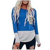 Damenmode Bedruckte Farbe Block Top Shirts Lange Ärmel Tops Patch Tasche tunesischen Hemd Casual Blusas Femininas com Frete gratis (Blue, XL)