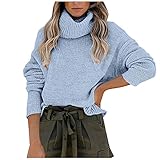 AFFGEQA Strickpullover Damen Rollkragenpullover Einfarbig Strickpulli Lang Wintermantel Sweater Warmer Outdoor Strickshirt Herbst Streetw