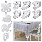 Hejo 6 Stück Metall Tischklammern und 4 Stück Tischdeckenbeschwerer, Silberne Tischdeckenhalter, Tischklammern für Dicke Tische,Garten Picknick G