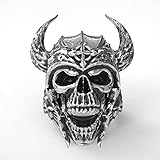 GNEHSL Herren Punk Horror Ring - 316L Vintage Black Viking Knights Helm Warrior Totenkopf Ringe,Gothic Rocker Biker Cool Ring,Für Freund Männer Teen Schmuck Geschenk, Weiß,14