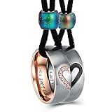 ANAZOZ Schmuck Edelstahl Paar Halskette mit Ring Anhänger, Puzzle Herz mit Gravur I Love You, 5A Zirkonia, Breite 6MM, Rosegold Schwarz für Frauen und Männer - Rolokette Damen 50cm Herren 60