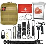 Abida Survival Kit, 15 in 1 Outdoor Emergency Survival Kit mit Survival-Decke, Klappmesser, Feuerstarter, Tactical Pen, Taktische Taschenlampe zum Wandern, Camping, Reisen (mit Benutzerhandbuch)