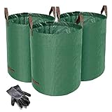 Norjews 3er Set Gartensack, 272L Gartenabfallsack aus robustem Wasserdichtes Polypropylen-Gewebe (PP) - Selbststehend und Faltbar Laubsäcke, inkl. Geschenk 1 Paar G