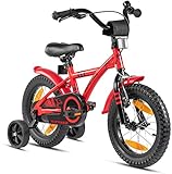 Prometheus Kinderfahrrad 14 Zoll Jungen mit Stützräder ab 3-4 Jahre Mädchen Rücktritt 14zoll BMX Modell 2021 in Rot Schw