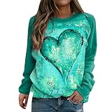 Damenmode Top Shirt Pullover Love Bedruckte Tops O Neck Temperament Top Langarm Sweatshirts Blusa Feminina (Green, M)