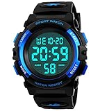 BHGWR Jungen Digitaluhren, Kinder Sport 5 ATM wasserdicht Digital Uhren mit Alarm/Timer/EL Licht, Blau Kinderuhren Outdoor Armbanduhr für Jugendliche Jung