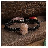 JIAQ Facettierte Natürliche Quarzkristall- Getestone Single Perlen Geknotet Geflochtene Einstellbare Armband Boho Frauen Freundschaft Armband Geschenk (Metal Color : Cherry Agate)