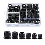 Mlysnd Kabelverschraubung, 50 Stück Kabelverschraubung Set Verschraubung Mit Gegenmutter Kabeldurchführung Wasserdicht, IP68, PG7, PG9, PG11, PG13.5, PG16, PG19 (Schwarz)