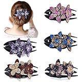 5 Stück Haarspange mit Strasssteinen Double Flower Strass Haarspangen Blumen Haarclip Perlen Haargreifer Haarklammer rutschfest langlebig Vintage Frisurhilfe Haarschmuck für Damen Braut Brautjung