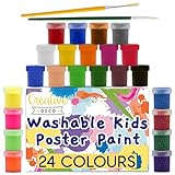 Creative Deco Fingerfarben Kinder Ungiftig Bastel-Farbe Plakat-Farbe Set | 20 ml x 24 Mehrfarbige Becher | Grund, Leuchtstoff, Glitzer, Metallic & Neonfarben | Schulmalfarben für Studenten Kü