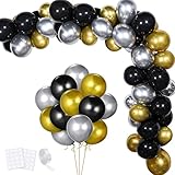 128 Stück Schwarz Gold Silber Ballons Bogen Kit Metallic Ballons Girlande Metallic Silber Metallic Gold Chrom Ballons Girlande für Geburtstag Weihnachten Hochzeit Abschlussfeier Dekoration, 5 oder 10