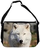 Merchandise for Fans Schultertasche - 38x28x8cm, 8,5 Liter, schwarz Motiv: Wolf/Grauwolf/Polarwolf/Europäischer Wolf - 03