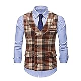 Jacke Herren Ärmellos V Ausschnitt/Revers Weste Herren Vintage Einfarbig/Kariert Business Lässig Weste Herren Mode Britischer Stil Anzüge Weste H