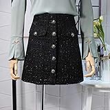 YMKMM Rock Herbst Winter Plaid Rock Damen Royal Knopf Tasche Vorne Plus Size Glitter Tweed Minirock M Schw