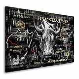 Kunstgestalten24 Leinwandbild Wallstreet Bulle Aktien Wandbild Kunstdruck Raum u. Wanddekoration Motivation u. Erfolg im Beruf, Größe: 90x60cm mit 2cm R