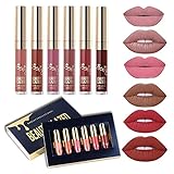 6 PCS Lippenstift Liquid Matte Set Nude Lipgloss Make-up Kit Farbe Labiales Wasserdicht Langlebige Geburtstagsversion Geschenk Die Welt Lippenstifte für Make-up Liebhab