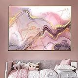 Abstrakte rosa Marmor Leinwand Malerei Kunstwerk Moderne Golden Lila Poster und Drucke Wandbild Nordic Wohnzimmer Dekor 80x120cm (32x47in) Ung
