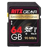 Ritz SD Card SDXC UHS-I 64 GB Extreme Performance High Speed 90/30 MB/S U3 A1 Class-10 V30 Speicherkarte für Kameras und SD-Geräte zur Aufnahme von Full-HD-, 3D- und 4K-Video und Fotos in Raw