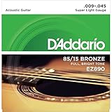 Gitarrensaiten, 2 Sätze à 12 Stäbchen Gitarrensaiten Akustikgitarre, Saiten Westerngitarre, EZ890, 85/15Super Light (09-45) für Anfänger und Weihnachtsgitarristen geeig